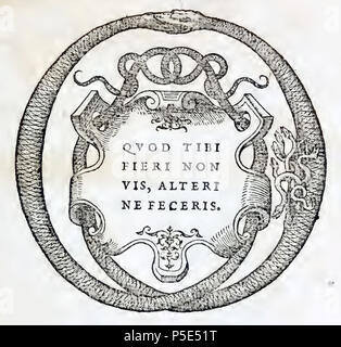 N/A. Englisch: Gerät und Motto der Druckerei von Jean de Tournes, aus M. Vitrvvii architectvra Pollionis de Libri Decem, ad Caes. Avgvstvm, Omnibus omnium editionibus longè emendatiores, collatis veteribus exemplis (1586), reprint Der 1552 Edition (letztes Blatt, ohne Nummer). 4. August 2013, 23:20:02. Vitruvius (Text); unbekannt (Gravur); bei Http://ia600401.us.archive.org/9/items/vitrvviipollioni00vitr/vitrvviipollioni00vitr.pdf445 Gerät verfügbar und Motto des Jean de Tournes Stockfoto