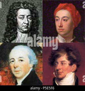 N/A. Im Uhrzeigersinn von links oben: w: Henry Boyle, 1. Baron Carleton, w: Richard Boyle, 3rd Earl of Burlington, w: Georg IV. von Großbritannien und John Nash. Anfang des 19. Jahrhunderts. Verschiedene 274 Carleton-Burlington - Prinny-Nash Stockfoto