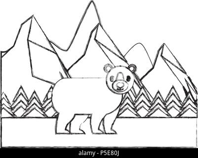 Bear grizzly im Winter wald landschaft Vektor-illustration Skizze Stock Vektor