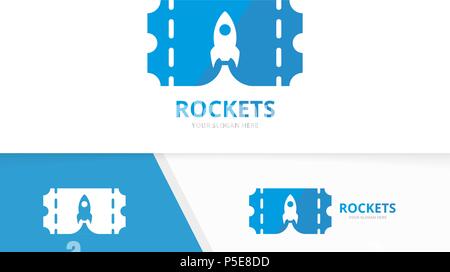 Vektor Ticket und Rakete logo Kombination. Ducket und Start-up-Symbol oder das Symbol. Einzigartige Karte und Raumschiff Logo Design Template. Stock Vektor