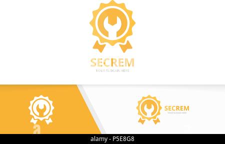 Vektor belohnen und Reparatur logo Kombination. Trophäe und Fix-Symbol oder das Symbol. Einzigartige Medaille und service Logo Design Template. Stock Vektor