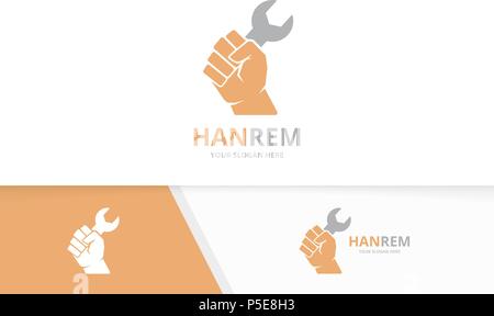 Vektor Faust und Reparatur logo Kombination. Hand- und Fix-Symbol oder das Symbol. Einzigartige Protest und service Logo Design Template. Stock Vektor