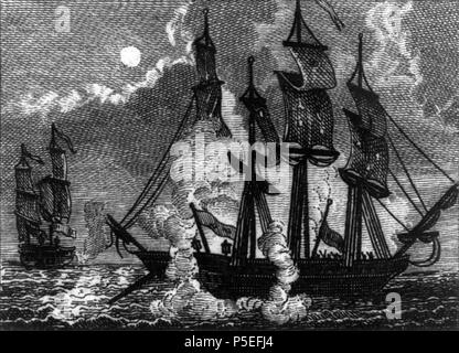 N/A. Englisch: Kampf zwischen USS BONHOMME RICHARD und HMS Serapis Sept. 23, 1779 (Schlacht von Flamborough Head). Illus. in: Memoiren de Paul Jones, frontispiz. 1798. Unbekannt 177 Schlacht zwischen BONHOMME RICHARD und SERAPIS, Sept. 23, 1779 cph. 3b 03765 Stockfoto