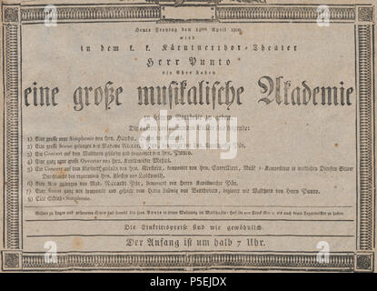 N/A. English: Anschlagzettel zur Uraufführung von Beethovens Hornsonate op.17 am 18. April 1800. 1800. Unbekannt 181 Beethoven Hornsonate Premiere Stockfoto