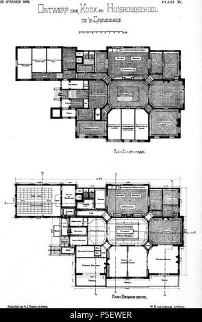 N/A. Nederlands: Kook-en des Huishoudschool te-Gravenhage. 1896. Schöpfer: Wilhelmus Bernardus van Liefland 425 De Opmerker Vol. 31 Nr. 5 Platte 03. Stockfoto