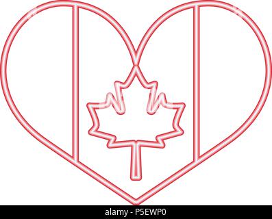 Neon Kanada Tag Flagge im Herzen Feuerwerk feier Vector Illustration Stock Vektor