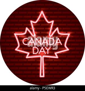 Tag Kanada maple leaf Neon symbol Vektor illustration Stock Vektor