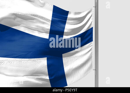 Isolierte Finnland Fahne winken, 3D realistische Finnland Flagge gerendert Stockfoto