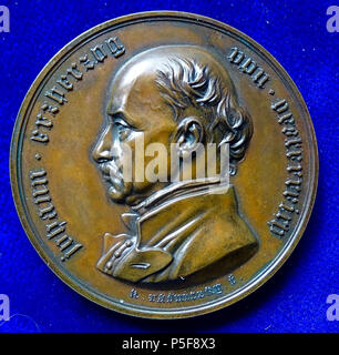 N/A. Englisch: Bronze Medaille d = 43 mm. Gedenken an die Wahl des Kaiserlichen Regenten von der Frankfurter Parlament nach der Märzrevolution von 1848. Erzherzog Johann von Österreich (Deutsch: Erzherzog Johann Baptist Joseph Fabian Sebastian von Österreich) 1782 Florenz, Großherzogtum Toskana - 1859 Graz, Steiermark, Österreich, ein Mitglied des Hauses Habsburg, Deutschen Reichsverwesers (Reichsverweser) während der Revolution von 1848-1849. Portrait l., etwa: "Erzherzog Johann · von · Österreich"/Reichsadler umgeben von: '* erwaehlter · Deutscher · reichsverweser · xxix · iuni · Stockfoto