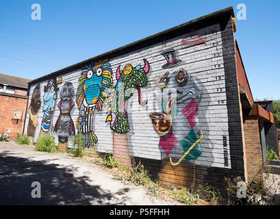 Street Art auf Woolpack Lane im Stadtzentrum von Nottingham, Nottinghamshire England Großbritannien Stockfoto