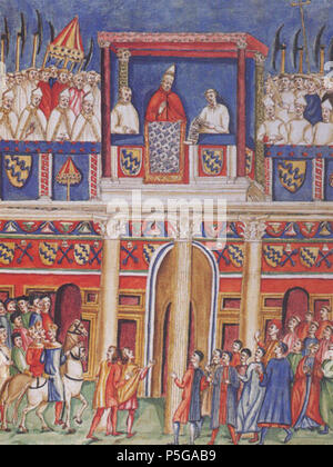 N/A. Papst Bonifatius VIII. proclames Jubiläum am 22. Februar 1300. 1300. ignote, mittelalterliche Miniatur 221 BonifaceVIIIjubile Stockfoto