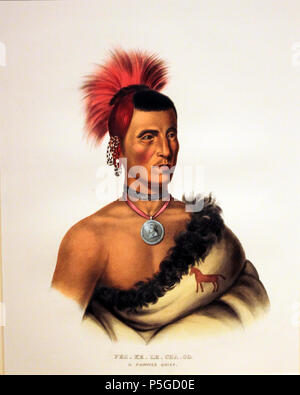 1833 Catlin Pes Ke Le Cha Co, Pawnee Chief anagoria. Stockfoto