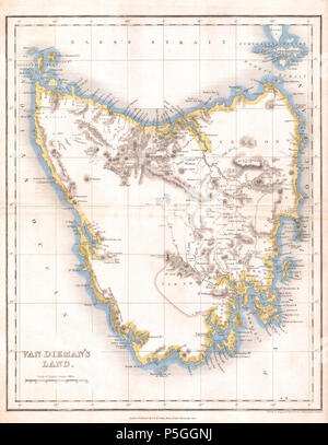 Dower 1837 Karte von Van Dieman Land oder Tasmanien - Geographicus-Tazmania - mitgift-1941. Stockfoto