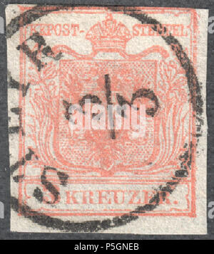 N/A. Englisch: Österreich 1850 3 Kreuzer, Typ Ib handpaper, Postmarked STEYR English: Österreich 1850 3 Kreuzer, Typ Ib Handpapier. STEYR. Müller Poststempel: 2719 c Typ RS-f (4). 1850. Post von Österreich 153 Österreich 1850 3 Kr Ib STEYR Stockfoto