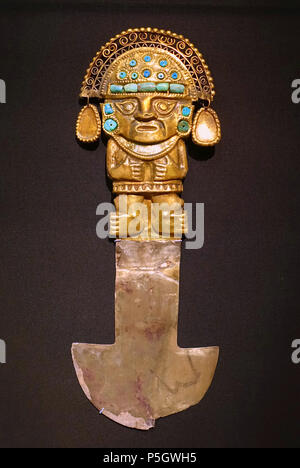 286 zeremoniellen Messer (Tumi), Sican (Lambayeque) Kultur, Peru Nordküste, späten Zwischenperiode (Mitte Sican), 900-1100 AD, Gold, Silber, Türkis - Dallas Museum für Kunst-DSC-04674 Stockfoto