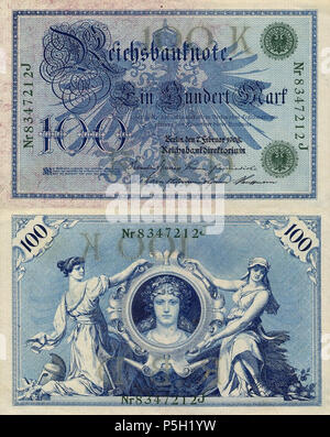 N/A. English: 100 Mark Reichsbanknote. Vom 7. Februar 1908. Reichbanksdirektorium, Deutschland 13 100 Mark -1908-02-07 Stockfoto