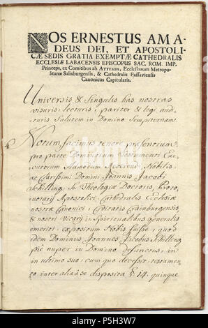 N/A. Slovenšina: Ljubljanski škof Ernest grof Attems potrdi ustanovo Schilingovega beneficija v stolnici v Ljubljani. 15. Juli 1755. Ljubljanski škof Ernest grof Attems 24 176 05 Julij 1755 15. Stockfoto