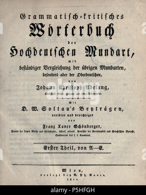 N/A. Englisch: Titlepage Grammatisch-kritisches Wörterbuch der Hochdeutschen Mundart, 1811. 1811. - - - - - - - - 60 Kachelmann WB 1811 Stockfoto