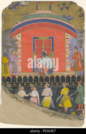 N/A. Deutsch: "Rama erhält und Sugriva Jambavat, der Affe und Bär Kings', Folio aus dem Ramayana Objekt Name: Illustrierte Handschrift, folio Herrschaft: Akbar (1556 - 1605) Geographie: Indien Medium: Tinte, opak Aquarell, und Gold auf dem Papier Abmessungen: Malerei: H.10 cm. (27,6 cm) W. 7 1/2 in. (19,1 cm) Seite: H.10 cm. (27,6 cm) W. 7 1/2 in. (19,1 cm) Matte: H.19 cm. (48,9 cm) W. 14 1/4 in. (36,2 cm) Klassifizierung: Codices Kreditlinie: Cynthia Hazen Polsky und Leon B. Polsky Fund, 2002 Beitritt Artikelnummer: 2002.503 Prinz Ramas Sieg über den Dämonenkönig Ravana mit der gewonnen wurde, Stockfoto