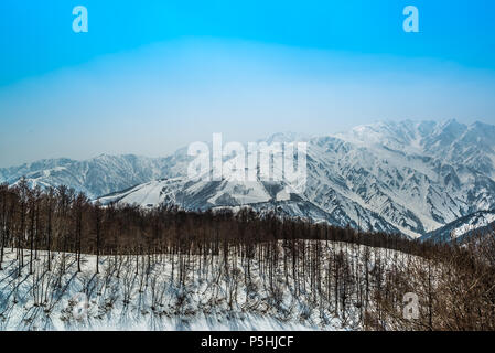 Hakuba Ridge im Frühjahr. Berühmt ist der Austragungsort für die Olympischen Winterspiele in Nagano. Dieser Bereich ist sehr beliebt als Skigebiet für Ausländer. Stockfoto