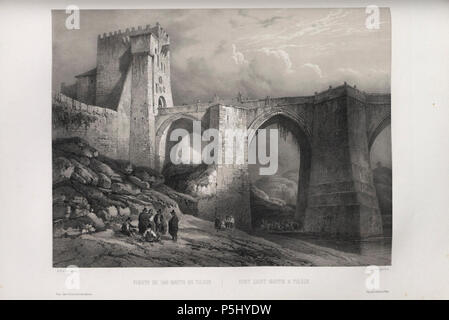 1850, España artística y monumental, Vistas y Descripción de los Sitios y monumentos más Honoratioren de España, Vol 3, Puente de San Martín de Toledo. Stockfoto