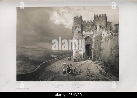 1850, España artística y monumental, Vistas y Descripción de los Sitios y monumentos más Honoratioren de España, Vol 3, Puerta del Sol de Toledo. Stockfoto