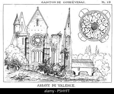 N/A. Français: Dessin Abbaye de Valence. 86700 Couhé. Ruinen de l'Abbatiale au XIXeme siècle. 26 Dezember 2013, 20:33:45. Amédée Brouillet 51 Abbaye de Valence (Vienne), 02. Stockfoto