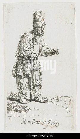 Ein Bauer in eine hohe Kappe, auf einen Stock gestützt 1639. N/A 158 B 133 Rembrandt Stockfoto