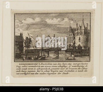 N/A. Deutsch: Beschreibung Schreyershoek 't Amsterdam De Schreierstoren met de Hoofdbrug en de ingang van de Geldersekade, naar de situatie omstreeks 1650. Prent. Techniek: ets. Documenttype prent Vervaardiger Rademaker, Abraham (1675-1735) Collectie Collectie Atlas Dreesmann Datering 1725 Geografische naam Prins Hendrikkade Inventarissen Http://archief.amsterdam/archief/10094 Afbeeldingsbestand 010094002650. 1725. Rademaker, Abraham (1675-1735) 54 Abraham Rademaker, Afb 010094002650 Stockfoto