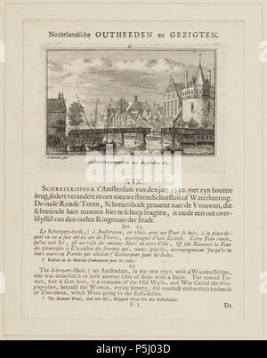 N/A. Deutsch: Beschreibung Schreyershoek tot Amsterdam 1650 De Schreierstoren met de Hoofdbrug en de ingang van de Geldersekade, naar de situatie omstreeks 1650. Prent (ETS) met toelichting. Bladzijde uit: Nederlandsche Outheeden en Gezigten. Documenttype prent Vervaardiger Rademaker, Abraham (1675-1735) Collectie Collectie Atlas Dreesmann Datering 1725 Geografische naam Geldersekade Prins Hendrikkade Inventarissen Http://archief.amsterdam/archief/10094 Afbeeldingsbestand 010094002649. 1725. Rademaker, Abraham (1675-1735) 54 Abraham Rademaker, Afb 010094002649 Stockfoto