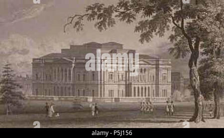 Aussicht auf den Palast, den jetzt die Errichtung im Green Park, und bestimmt als Residenz für Herzog von York. Englisch: York House in Pall Mall London im frühen 19. Jahrhundert von Samuel Rawle. Das Haus wurde später vom Marquis von Stafford, der es Stafford House umbenannt und fügte eine andere Geschichte gekauft. Es ist jetzt als Lancaster House bekannt. . 1826. N/A 28 York House von Samuel Rawle bearbeitet Stockfoto