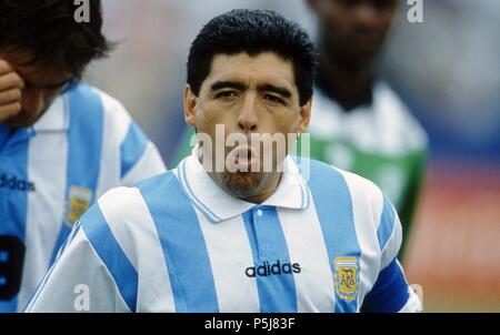 Firo Fußball, 25.06.1994 Wm 1994 Argentinien - Nigeria 2:1 Diego Maradona, Porträt, nach diesem Spiel er des Dopings überführt wurde. Es war sein letztes Spiel für Argentinien | Verwendung weltweit Stockfoto