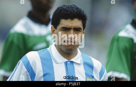 Firo Fußball, 25.06.1994 Wm 1994 Argentinien - Nigeria 2:1 Diego Maradona, Porträt, nach diesem Spiel er des Dopings überführt wurde. Es war sein letztes Spiel für Argentinien | Verwendung weltweit Stockfoto
