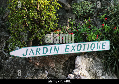 Zeichen für die Botanische Garten in Les Revories ward von Monaco. Der Garten wurde im Jahr 1933 eröffnet. Stockfoto