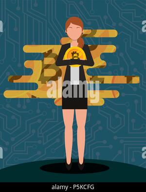 Business woman holding Bitcoin in Händen cryptocurrency Vector Illustration Stock Vektor