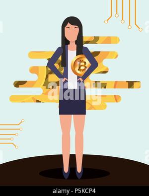 Business woman holding Bitcoin in Händen cryptocurrency Vector Illustration Stock Vektor