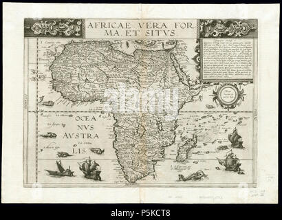 N/A. Africae vera Forma, et Situs bildliche Reliefkarte von Afrika, veröffentlicht 1593. 1593. Jode, Gerard de, 1509-1592 65 Afrika 1593, Gerard de Jode (3805116 - recto) Stockfoto