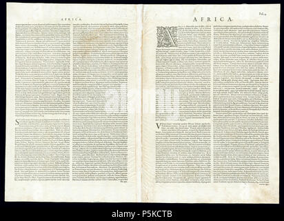 N/A. Africae vera Forma, et Situs bildliche Reliefkarte von Afrika, verso, veröffentlicht 1593. 1593. Jode, Gerard de, 1509-1592 65 Afrika 1593, Gerard de Jode (3805116-verso) Stockfoto