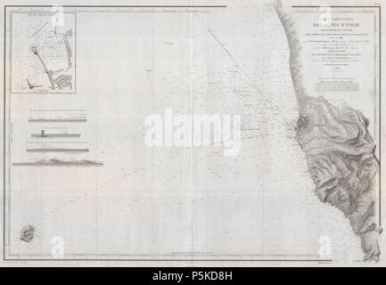 1852 Depot de la Marine nautische Karte oder Karte von Livorno, Toskana, Italien - Geographicus - Livourne - depotdelamarine-1852. Stockfoto
