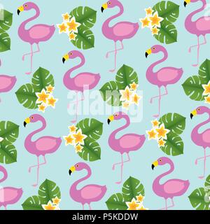 Exotische flamingos Vögel und Blumen muster Stock Vektor