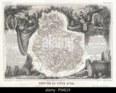 1852 Levasseur Karte der Abteilung Cote D'Or, Frankreich (Burgund oder Bourgogne Wein Region) - Geographicus - CoteDOr - levasseur-1852. Stockfoto