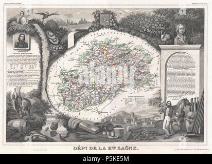 1852 Levasseur Karte der Abteilung De La Haute Saone, Frankreich (Burgund oder Bourgogne Wein Region) - Geographicus - HauteSaone - levasseur-1852. Stockfoto