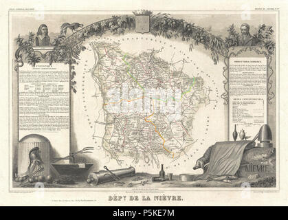 1852 Levasseur Karte der Abteilung De La Nievre, Frankreich (Burgund oder Bourgogne Wein Region) - Geographicus - Nievre - levasseur-1852. Stockfoto