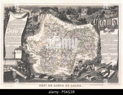 1852 Levasseur Karte der Abteilung de Saone-et-Loire, Frankreich (Burgund oder Bourgogne Wein Region) - Geographicus - SaoneEtLoire - levasseur-1852. Stockfoto