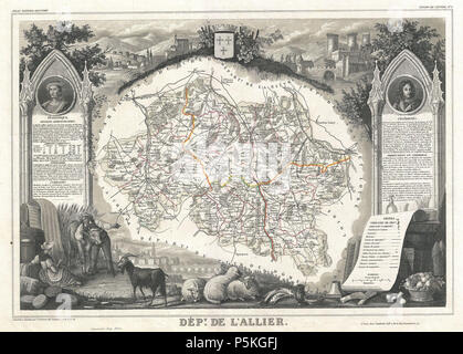 1852 Levasseur Karte der Abteilung L'Allier, Frankreich (Saint-Pourçain Wein Region) - Geographicus - Allier - levasseur-1852. Stockfoto