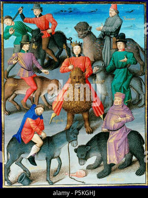 Français: Allégorie des péchés capitaux, Illustration par Maître François dans le Miroir Historial de Vinzenz von Beauvais 1463. N/A86 Allegorien - animaux Stockfoto