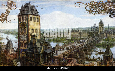 88 Alte Brücke Frankfurt ca 1600 Ausschnitt Aquarell Peter Becker 1889 Stockfoto