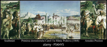 N/A. Român: Autoportretul din compozitia Primirea domnitorului Carol I la Slanic Prahova-M.N.P. Stânga: portretul lui Carol Popp de Szathmari clare Mijloc: Primirea domnitorului Carol I la Slnic Prahova Dreapta: Autoportretul privit din Überflutung al lui Amedeo Preziosi. 9 iulie 1869. Amedeo Preziosi (1816 - 1882) Alternative Namen Amadeo Preziosi Beschreibung maltesischen Maler Geburtsdatum / Tod vom 2. Dezember 1816 27. September 1882 Ort der Geburt / Todes Malta Yeilköy Arbeiten Standort: Rumänien, Balkan, Türkei Authority control: Q 3675462 VIAF: 2741854 ISNI: 0000 0000 8082 574 X ULAN: 50 Stockfoto
