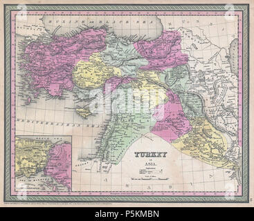 1853 Mitchell Karte der Türkei in Asien (Palästina, Syrien, Irak, Türkei) - Geographicus - TurkeyAsia - Mitchell-1850. Stockfoto