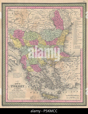 1853 Mitchell Karte der Türkei in Europa und Griechenland (Griechenland, auf dem Balkan, Mazedonien) - Geographicus - TurkeyEurope - Mitchell-1850. Stockfoto